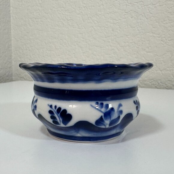 GZHEL Style Blue/White Ceramic Mini Bowl Handmade Russian Decor 3" x 1.75" EUC - Picture 2 of 12